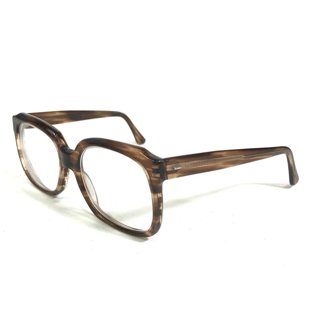 Vintage Darin Eyeglasses Frames Striped Brown Horn Square Thick Rim 51-18-135